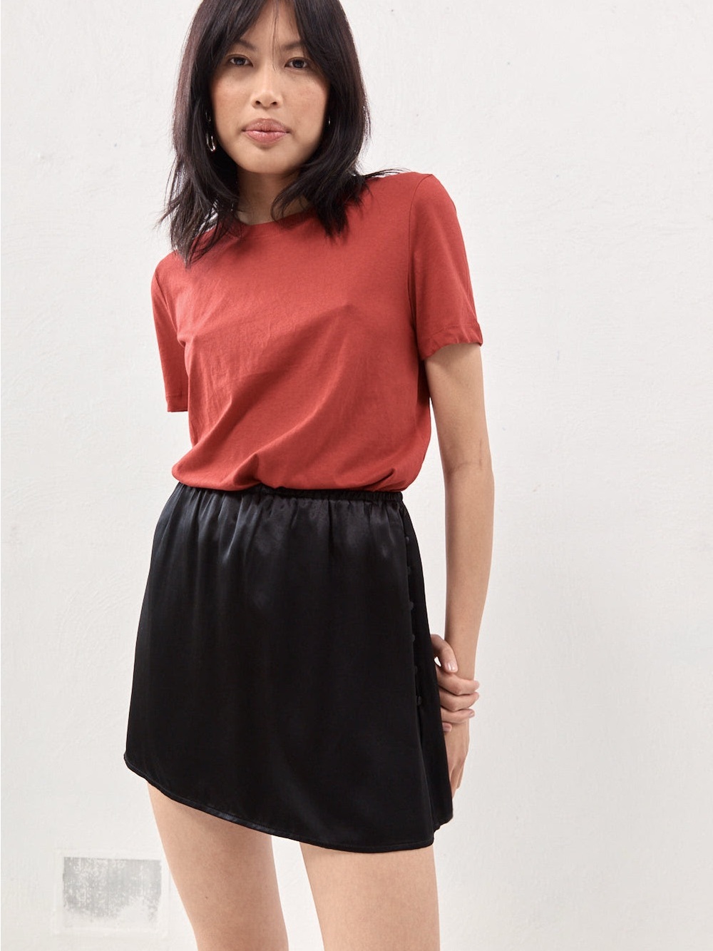 VRG GRL Freya Black Satin Mini Skirt